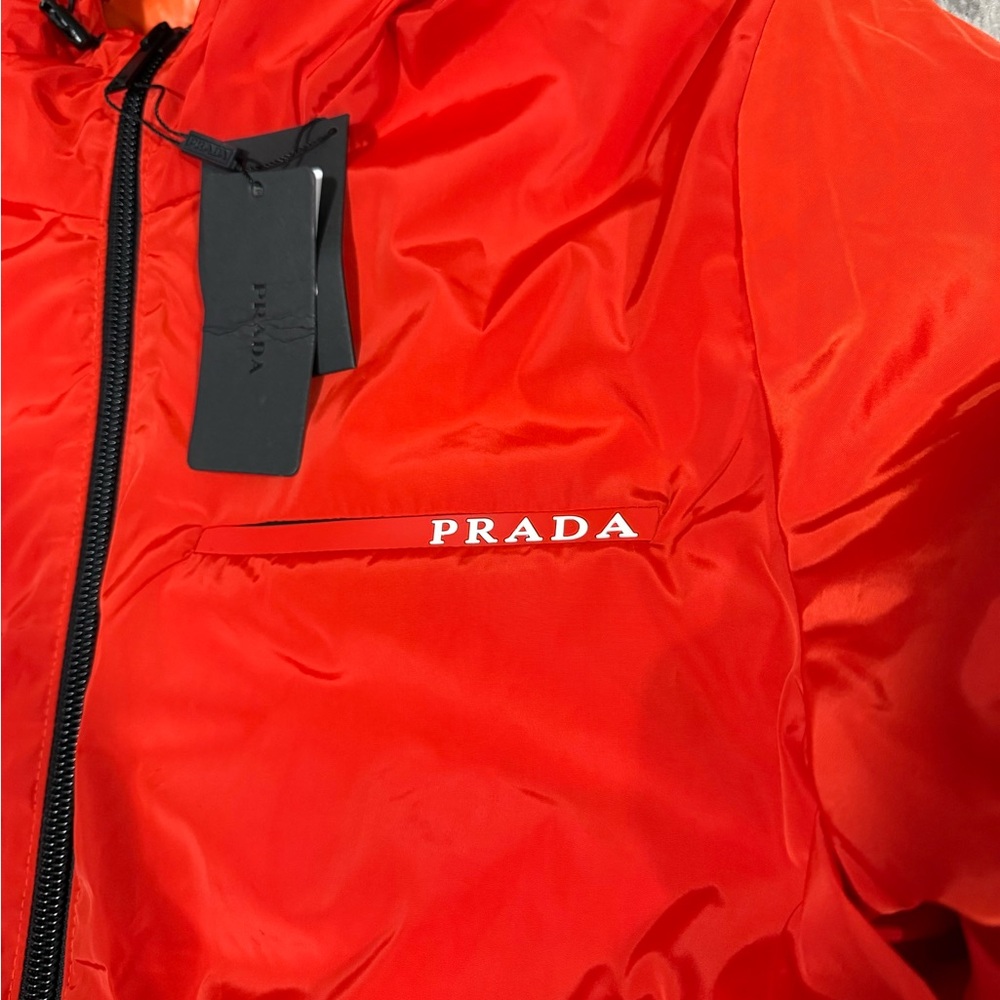Prada Red Hooded Nylon Puffer Jacket men large